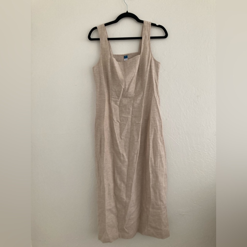 Old Navy Linen Blend Midi Shift Dress Square Neck Cream Lagenlook Cottage XL